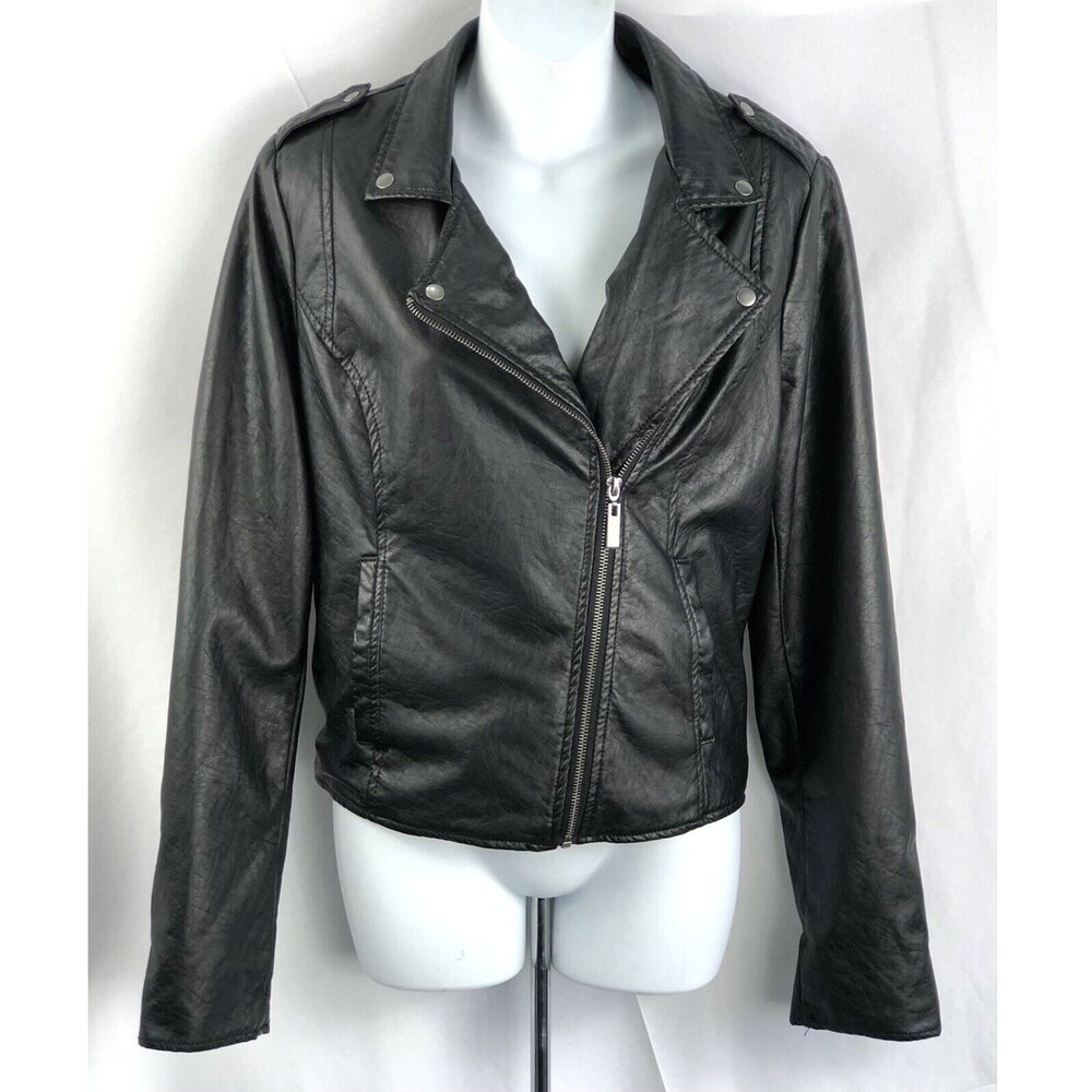 Arizona Faux Leather motorcycle Jacket L Blk Zip Front Collar Grunge Biker Moto